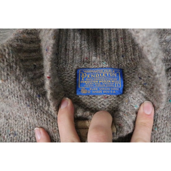 vintage PENDLETON WESTERN RAG WOOL ELBOW PATCH OUTDOORS SWEATER L - Picture 2 of 6